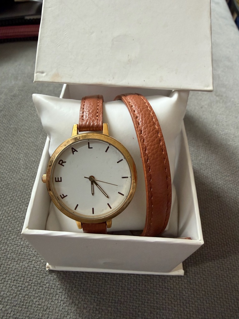 Feral Watches GoldTone Watch With Brown Wrap Leather Strap